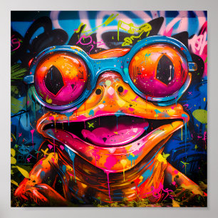 Póster Graffiti Rana multicolor con lentes