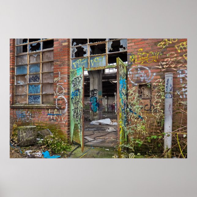 Póster Graffiti Street Art Abandonado Edificio Poster (Frente)