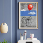 Póster Graffiti Street Art Light-Heart ballon rojo<br><div class="desc">Esta obra de arte muestra el ilustracion de un corazón que vuela en el cielo a través de las nubes , y unido a un globo rojo. El título que elegí es de buen corazón. Es una invitación a no preocuparse demasiado, a no tomarse la vida en serio y a...</div>