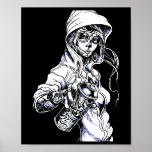Póster Graffiti Tag Skeleton Ghetto Chica