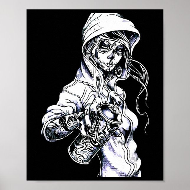 Póster Graffiti Tag Skeleton Ghetto Chica (Frente)