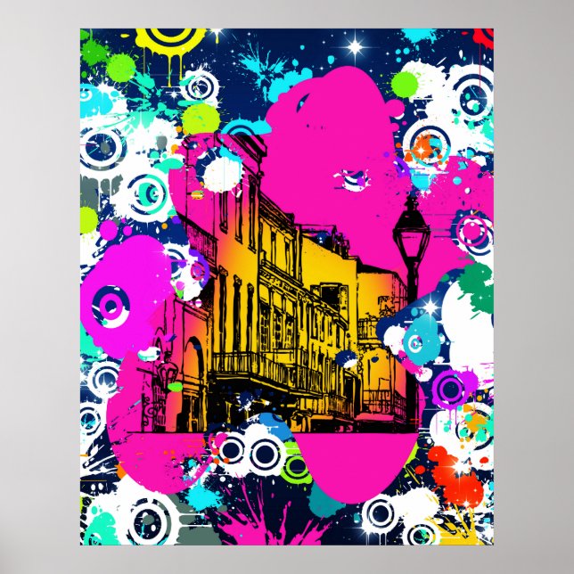 Póster graffiti urbano diseño de salpicadura de pintura c (Frente)