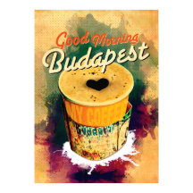 Graffitti de café envuelto ¡Buenos días Budapest!