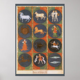 Póster Gráfica celestial vintage, azodiaca astrológica, 1