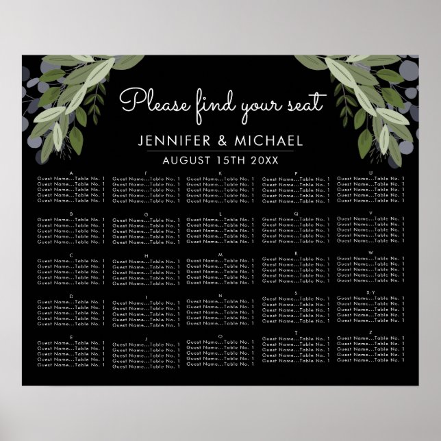 Póster Gráfica de asientos alfabéticos (Frente)