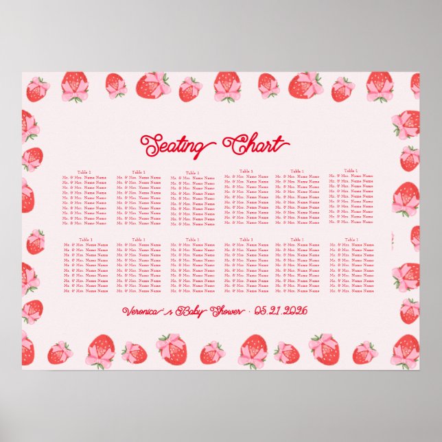 Póster Gráfica de asientos Baby Shower de Berry Sweet (Frente)