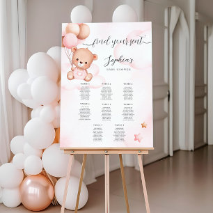 Póster Gráfica de asientos Baby Shower rosa de Oso de Oso