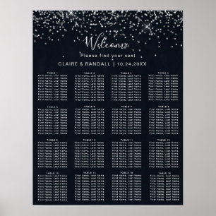 Póster Gráfica de asientos Boda de caligrafía de confetti