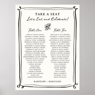 Póster Gráfica de asientos Boda de carteles dibujados a m