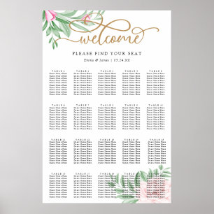 Póster Gráfica de asientos Boda de Eucaliptos florales de