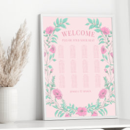 Póster Gráfica de asientos boda de flores de color verde 