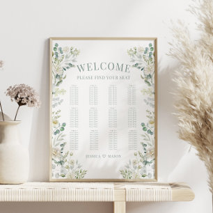 Póster Gráfica de asientos Boda de flores de rosa blanca