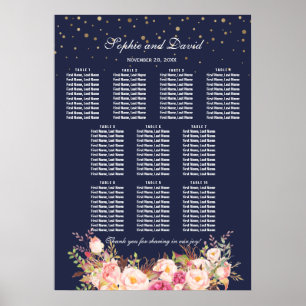 Póster Gráfica de asientos Boda de flores rosadas de conf