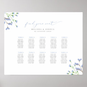 Póster Gráfica de asientos Boda de guiones de flores azul