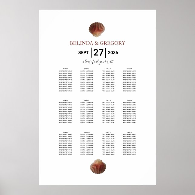 Póster Gráfica de asientos Boda de las lámparas de concha (Frente)