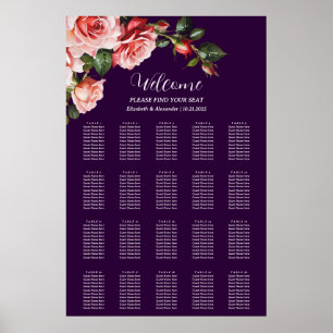 Póster Gráfica de asientos boda de rosas rojas rosadas os