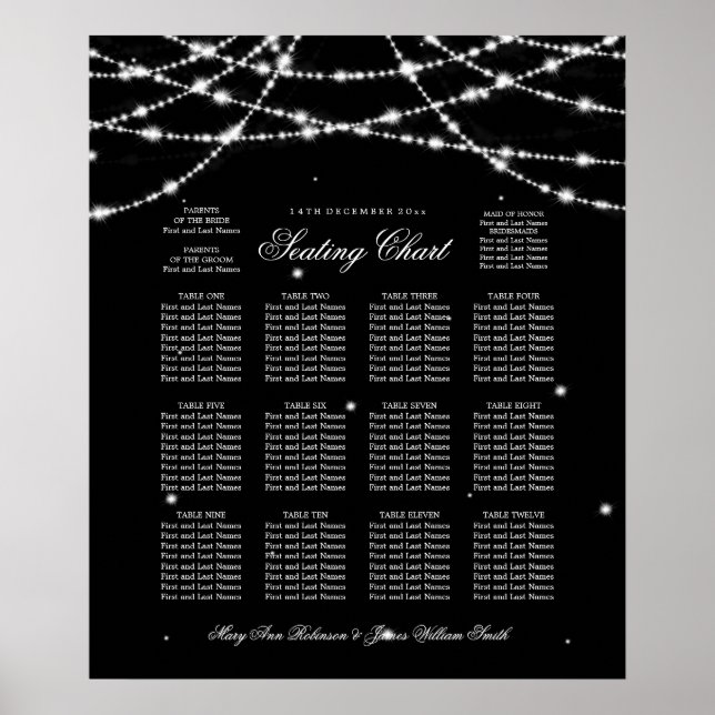 Póster Gráfica de asientos boda Sparkling String Negro (Frente)