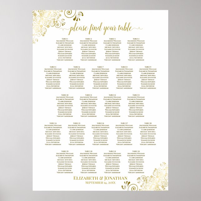 Póster Gráfica de asientos de 22 Bodas de mesa de oro bla (Frente)