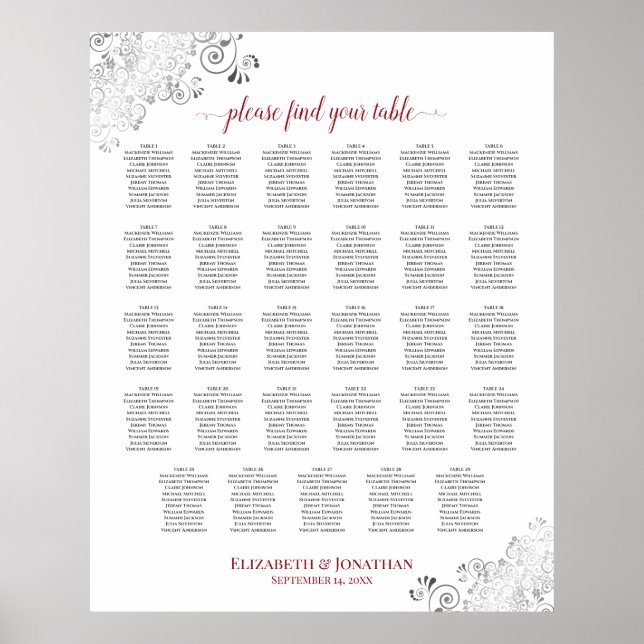 Póster Gráfica de asientos de 29 Bodas de mesa plateados  (Frente)