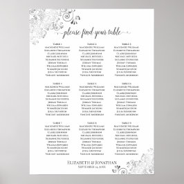 Póster Gráfica de asientos de 9 Bodas de mesa de plata bl