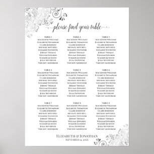 Póster Gráfica de asientos de 9 Bodas de mesa de plata bl