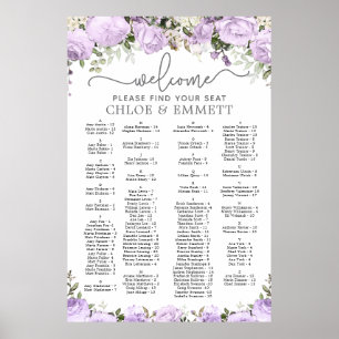 Póster Gráfica de asientos de Boda alfabético con flores