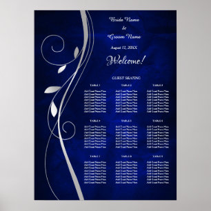 Póster Gráfica de asientos de Boda azul giratorio de hoja