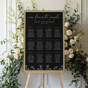 Póster Gráfica de asientos de Boda de contorno floral neg