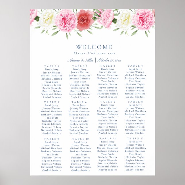 Póster Gráfica de asientos de Boda de eucalipto floral (Frente)