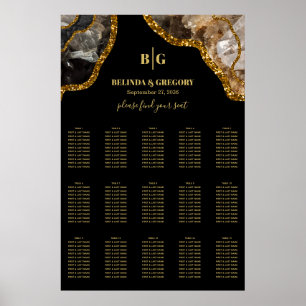 Póster Gráfica de asientos de Boda de Geode de Agate negr