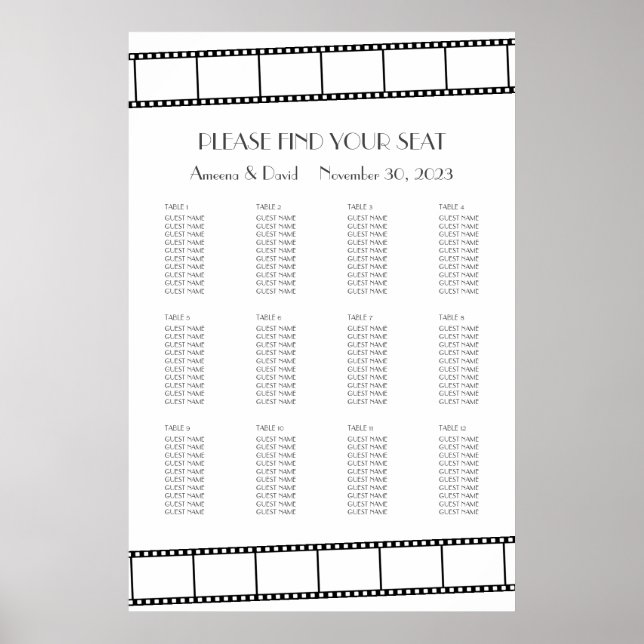 Póster Gráfica de asientos de Boda de la tira de película (Frente)