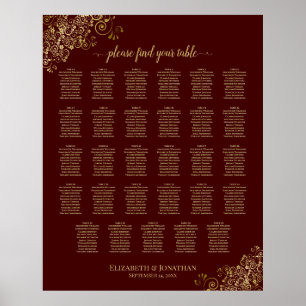 Póster Gráfica de asientos de Boda de mesa Lacy Gold 29 A