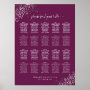 Póster Gráfica de asientos de Boda de mesa plateado en Ca