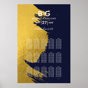 Póster Gráfica de asientos de Boda de Monograma Azul de l