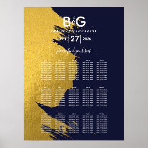 Póster Gráfica de asientos de Boda de Monograma Azul de l