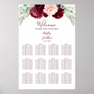 Póster Gráfica de asientos de Boda de monograma floral de