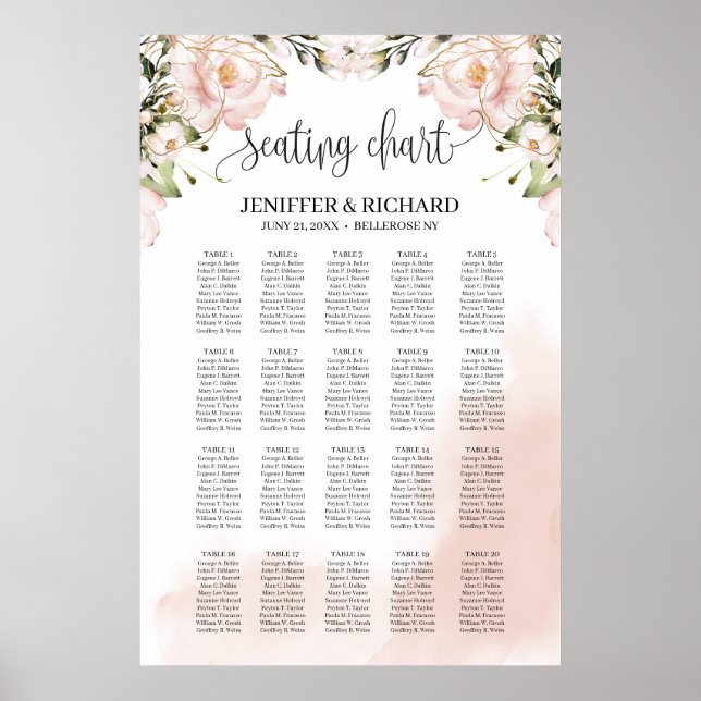 Póster Gráfica de asientos de boda de oro floral rosa boh (Frente)