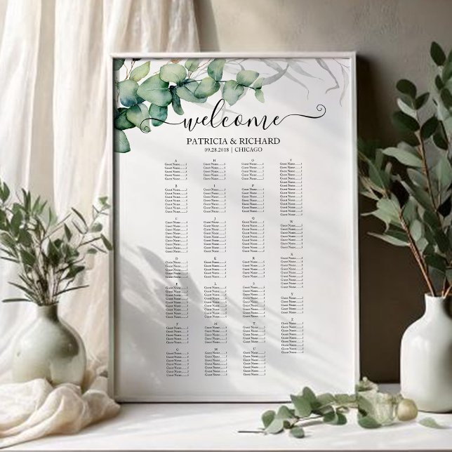 Póster Gráfica de asientos de Boda de verde orden alfabét (Subido por el creador)