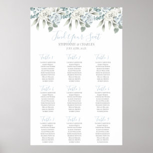 Póster Gráfica de asientos de Boda floral azul de polvo