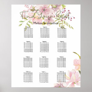 Póster Gráfica de asientos de Boda floral de magnolia Rub