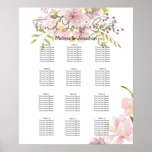 Póster Gráfica de asientos de Boda floral de magnolia Rub (Frente)