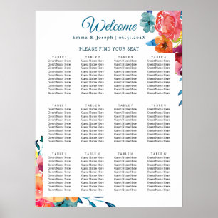 Póster Gráfica de asientos de Boda floral de verano brill