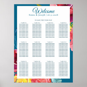 Póster Gráfica de asientos de Boda floral de verano brill