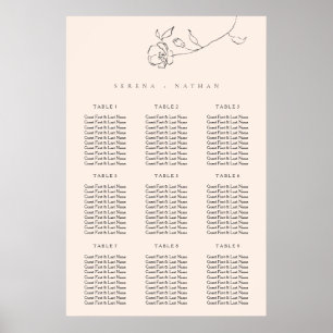 Póster Gráfica de asientos de Boda floral delgada mínima