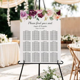 Póster Gráfica de asientos de Boda floral Plum Purple Rub