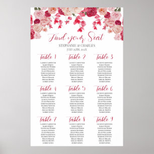 Póster Gráfica de asientos de Boda floral rosa magenta