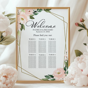 Póster Gráfica de asientos de Boda geométrico Rubor rosa