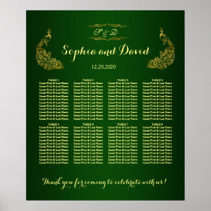 Póster Gráfica de asientos de Boda Real de Oro Verde Peac