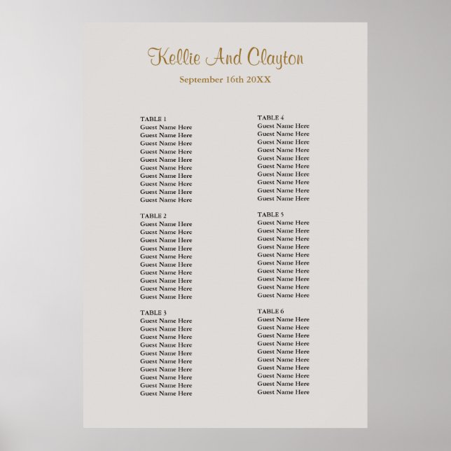 Póster Gráfica de asientos de Boda simple gris (Frente)