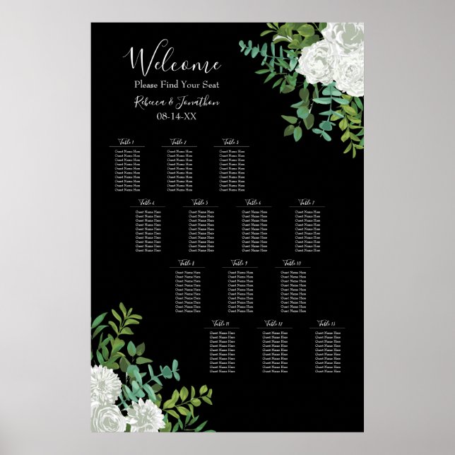 Póster Gráfica de asientos de Bodas góticos de rosas negr (Frente)